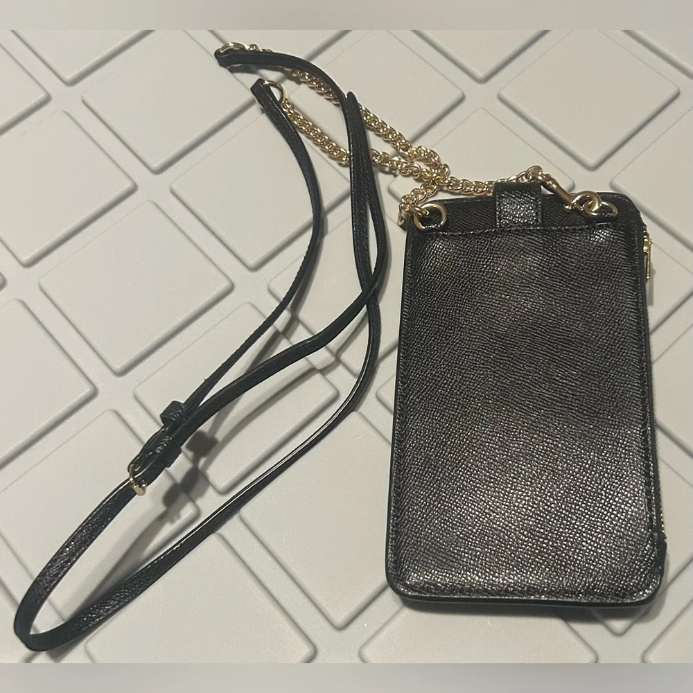 Coach Black Leather Phone Crossbody with Gold Logo - Picture 2 of 6